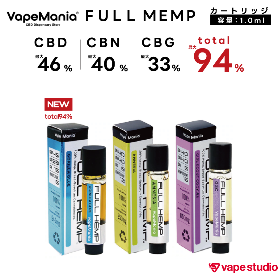 【CBD/CBN/CBG最大94%】Vape Mania FULL HEMP フルヘンプ カートリッジ